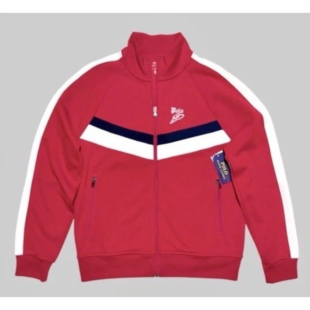NWT Polo Ralph Lauren Men M Double Knit Track Jacket Red Winged Foot Logo Zip